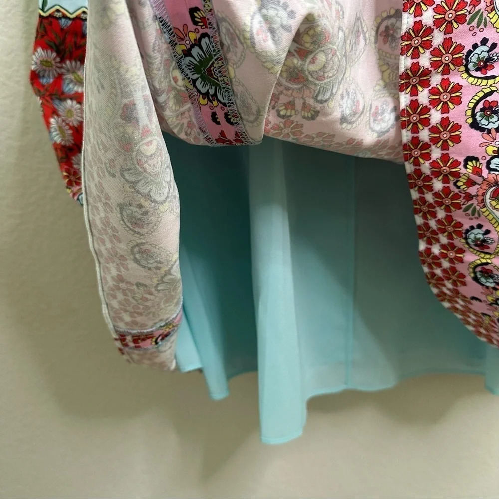 Alice + Olivia Floral Patchwork Midi Dress in Light Blue and Rust - Picture 7 of 10